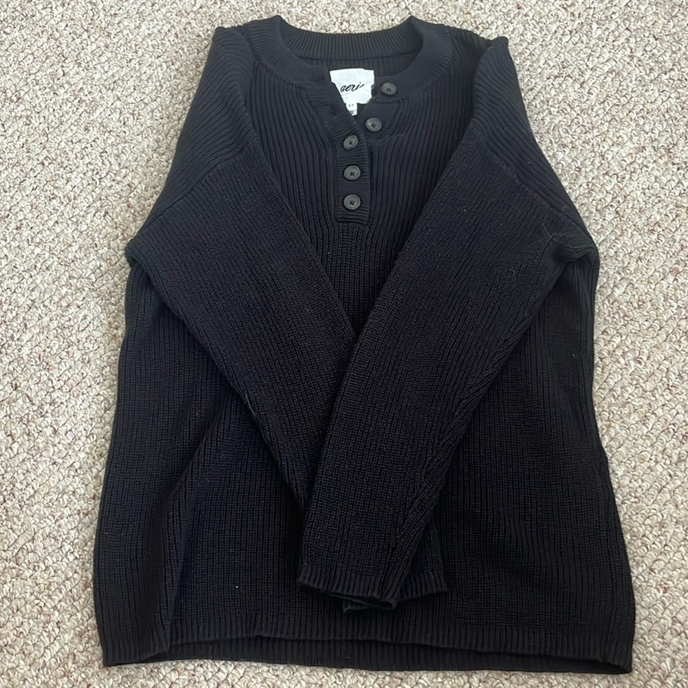 Aerie Quarter Button Black Sweater